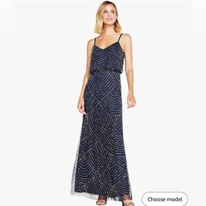 Adrianna Papell ART DECO BEADED BLOUSON GOWN IN NAVY BLACK